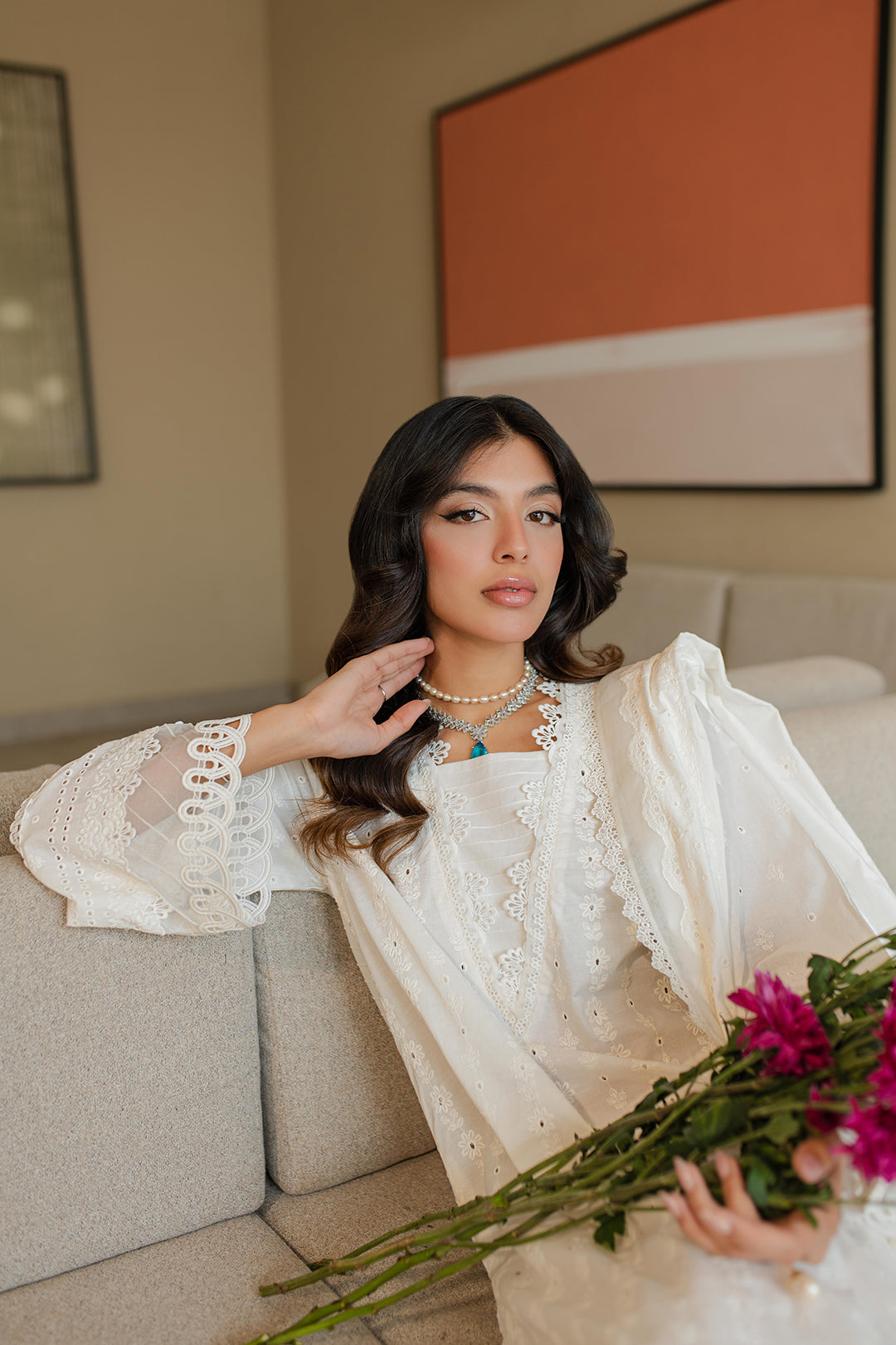 Zellbury | Unstitched 3 Piece Chikankari | Embroidered Shirt Shalwar Dupatta - 0704 - House Of Zarish