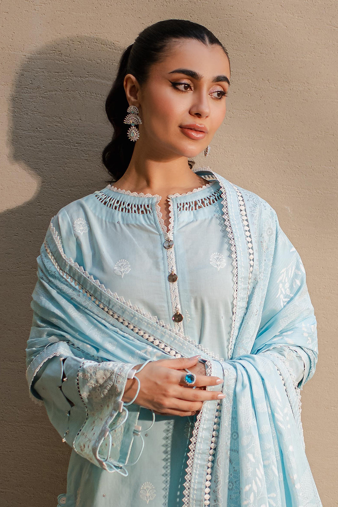 Zellbury | Unstitched 3 Piece Chikankari | Embroidered Shirt Shalwar Dupatta - 0709 - House Of Zarish