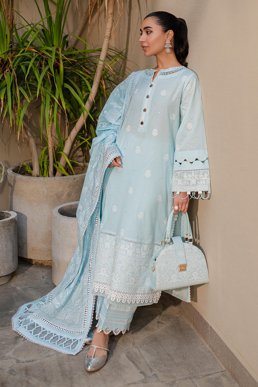 Zellbury | Unstitched 3 Piece Chikankari | Embroidered Shirt Shalwar Dupatta - 0709 - House Of Zarish