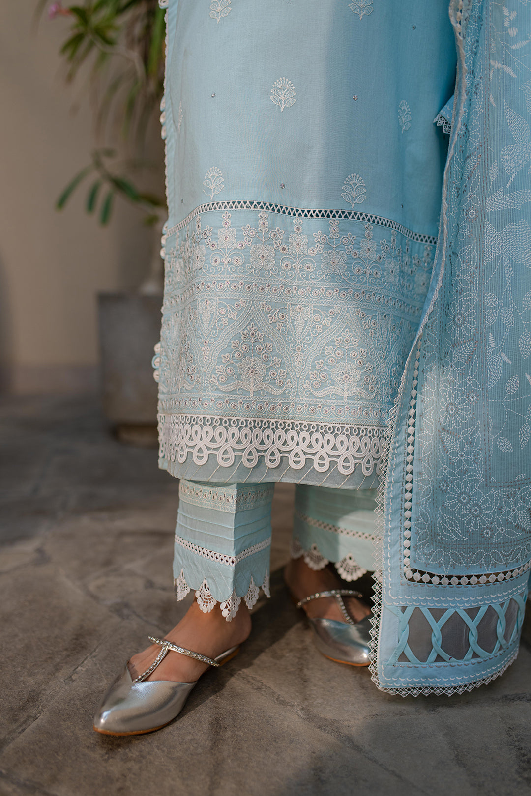 Zellbury | Unstitched 3 Piece Chikankari | Embroidered Shirt Shalwar Dupatta - 0709 - House Of Zarish