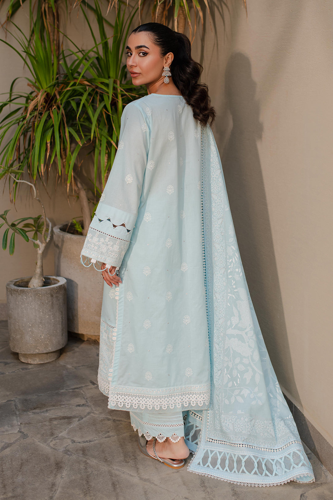 Zellbury | Unstitched 3 Piece Chikankari | Embroidered Shirt Shalwar Dupatta - 0709 - House Of Zarish