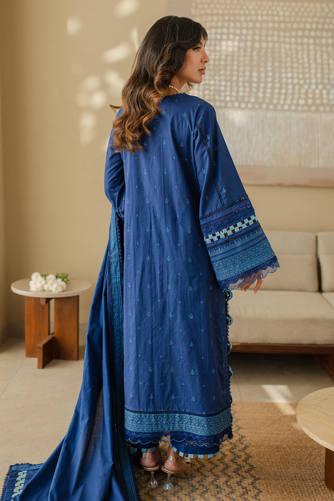 Zellbury | Unstitched 3 Piece Chikankari | Embroidered Shirt Shalwar Dupatta - 0711 - House Of Zarish