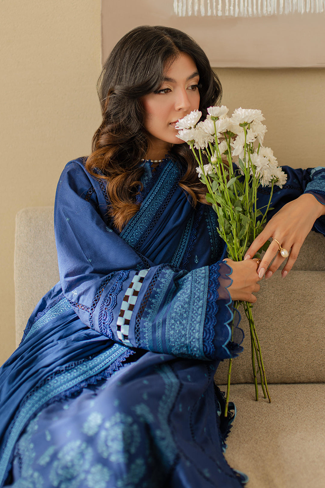 Zellbury | Unstitched 3 Piece Chikankari | Embroidered Shirt Shalwar Dupatta - 0711 - House Of Zarish