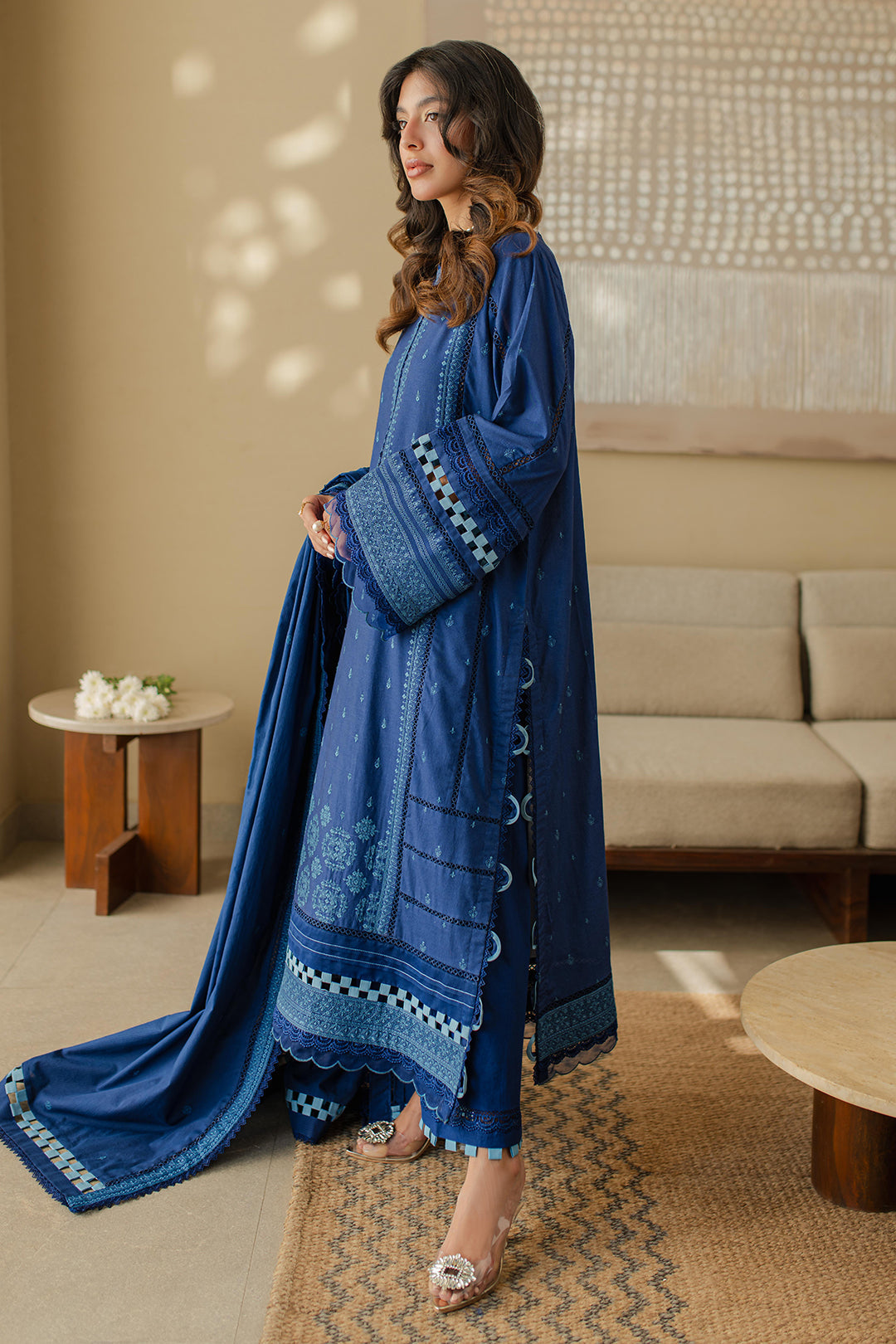 Zellbury | Unstitched 3 Piece Chikankari | Embroidered Shirt Shalwar Dupatta - 0711 - House Of Zarish