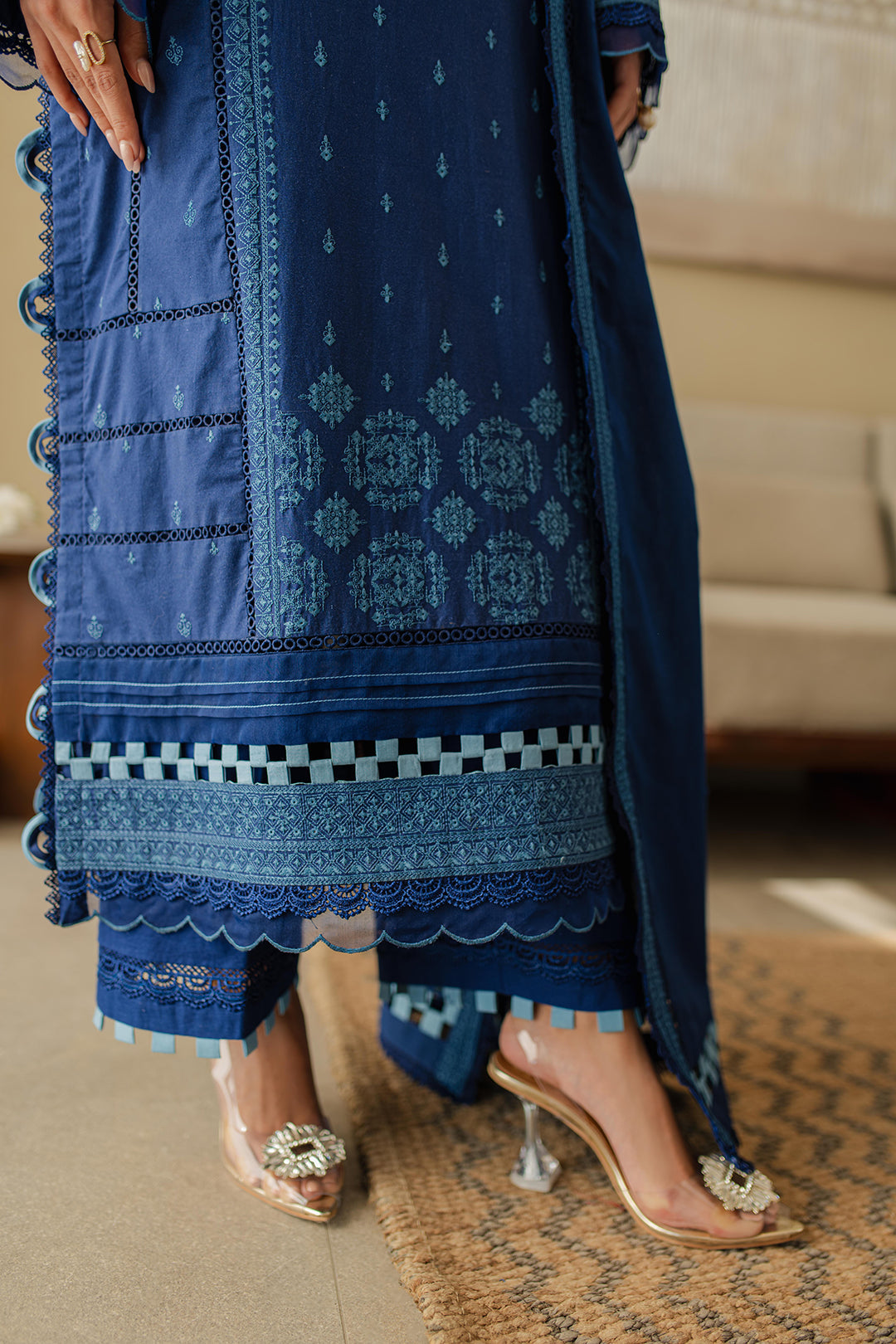 Zellbury | Unstitched 3 Piece Chikankari | Embroidered Shirt Shalwar Dupatta - 0711 - House Of Zarish
