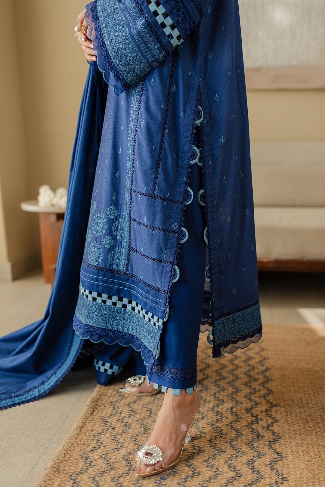 Zellbury | Unstitched 3 Piece Chikankari | Embroidered Shirt Shalwar Dupatta - 0711 - House Of Zarish