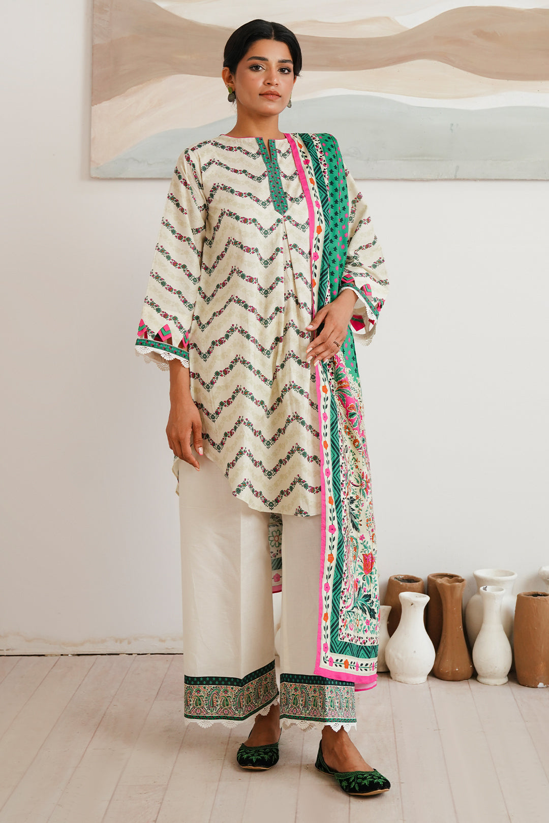 Zellbury | Unstitched 2 Piece Cambric | Shirt Dupatta - 0009 - House Of Zarish