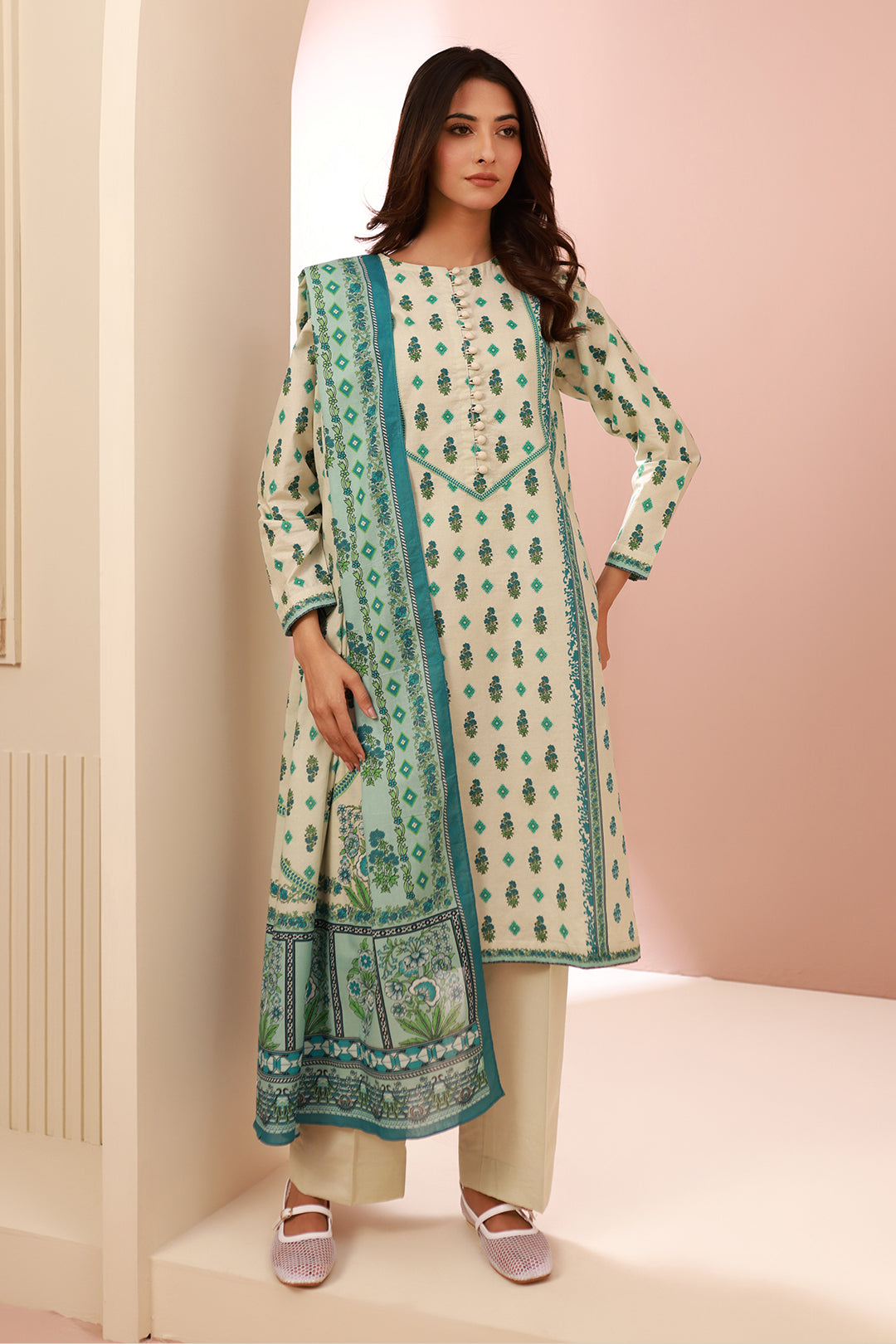 Zellbury | Unstitched 2 Piece Cambric | Shirt Dupatta - 0606 - House Of Zarish