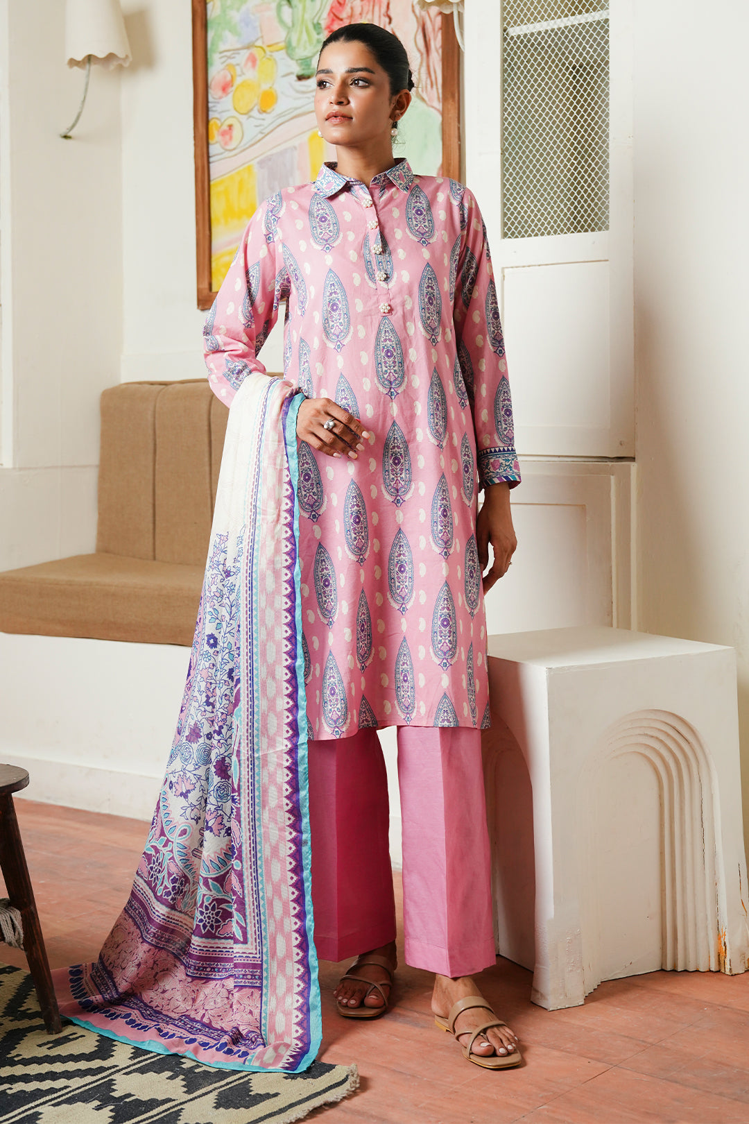 Zellbury | Unstitched 3 Piece Cambric | Shirt Shalwar Dupatta - 0035 - House Of Zarish