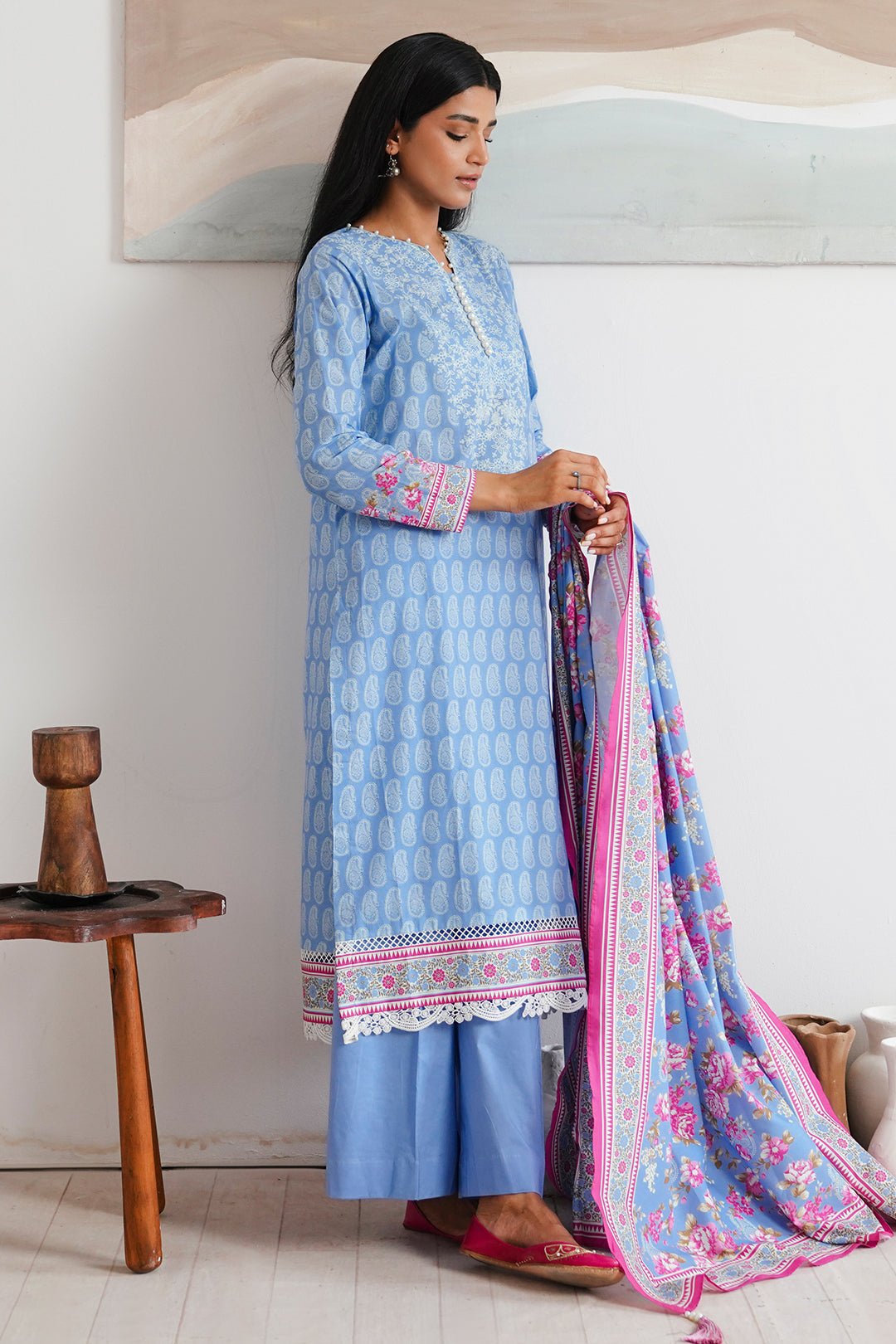 Zellbury | Unstitched 3 Piece Cambric | Shirt Shalwar Dupatta - 0039 - House Of Zarish