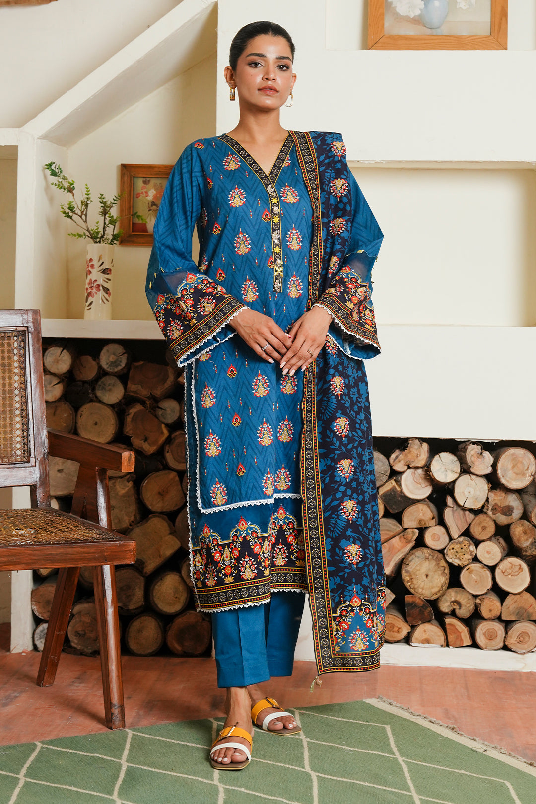 Zellbury | Unstitched 3 Piece Cambric | Shirt Shalwar Dupatta - 0042 - House Of Zarish