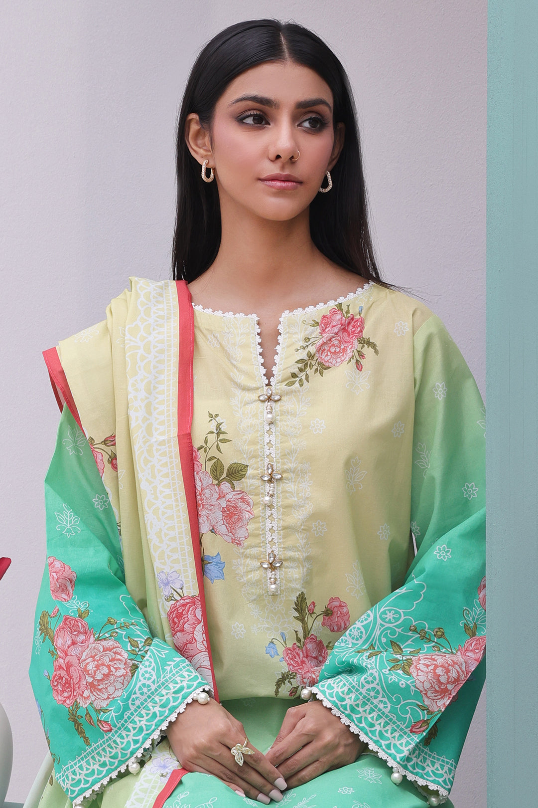 Zellbury | Unstitched 3 Piece Cambric | Shirt Shalwar Dupatta - 0043 - House Of Zarish