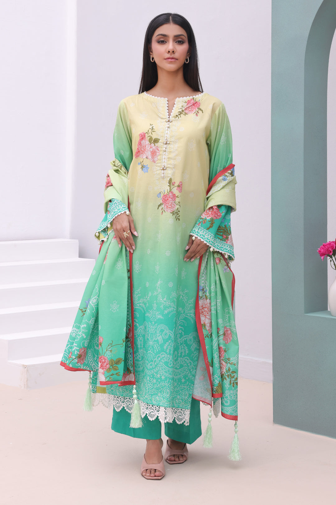 Zellbury | Unstitched 3 Piece Cambric | Shirt Shalwar Dupatta - 0043 - House Of Zarish