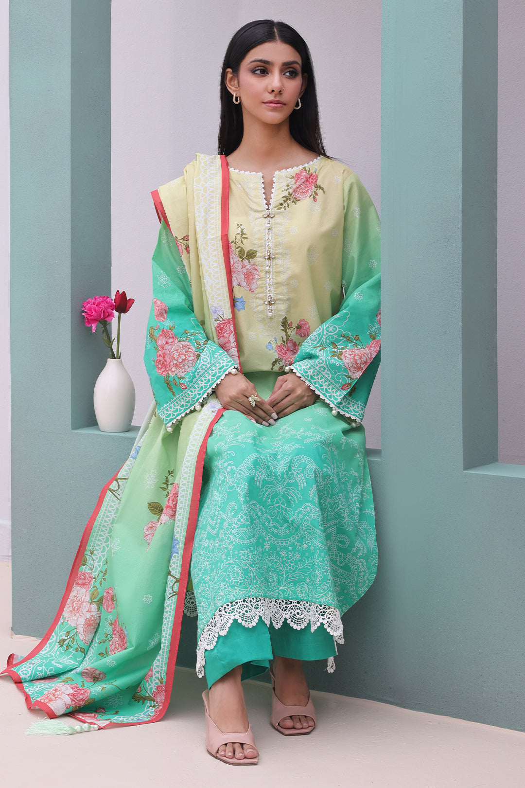 Zellbury | Unstitched 3 Piece Cambric | Shirt Shalwar Dupatta - 0043 - House Of Zarish