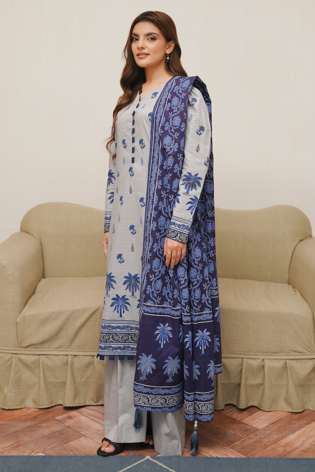 Zellbury | Unstitched 3 Piece Cambric | Shirt Shalwar Dupatta - 0056 - House Of Zarish