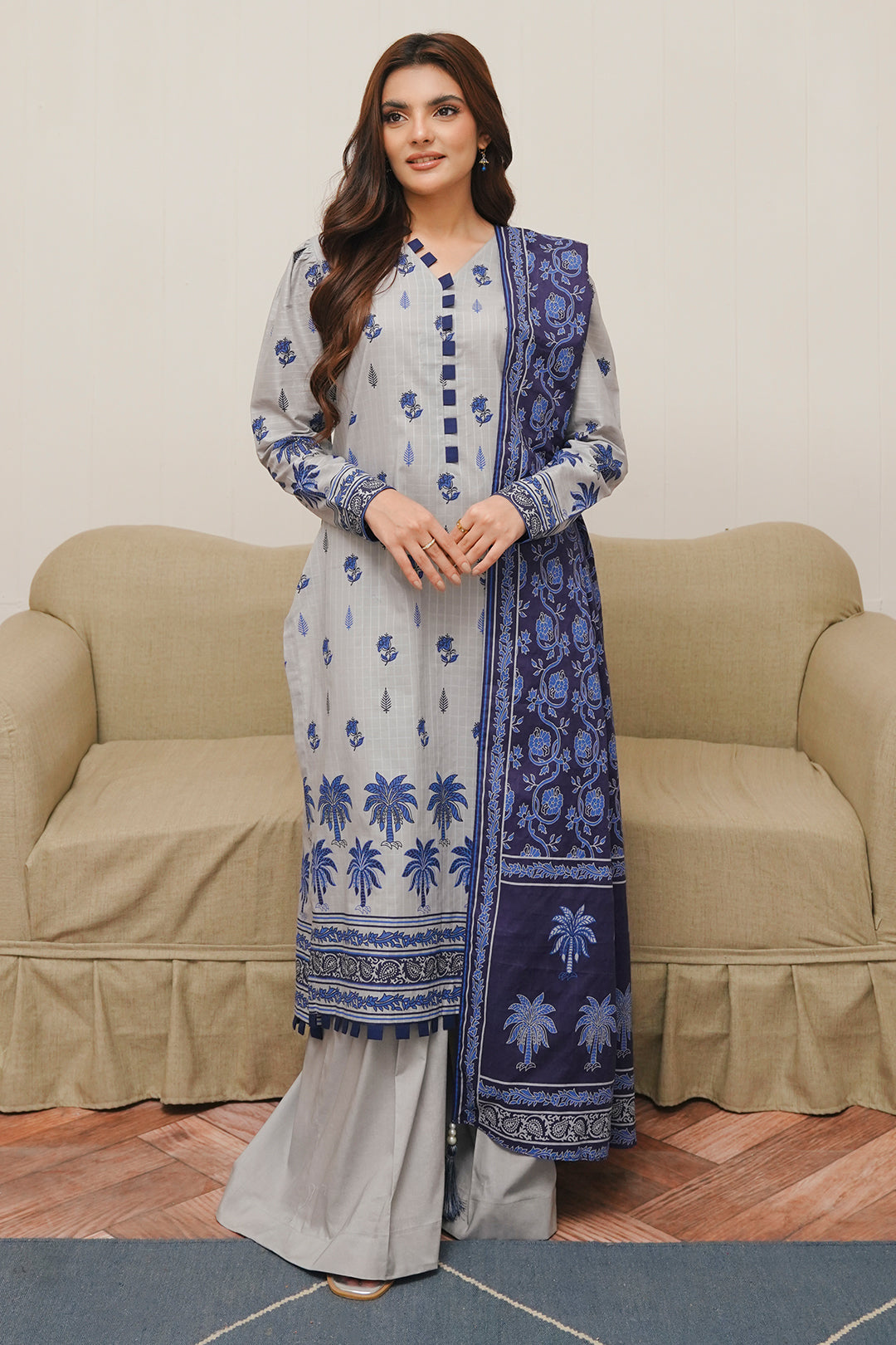 Zellbury | Unstitched 3 Piece Cambric | Shirt Shalwar Dupatta - 0056 - House Of Zarish