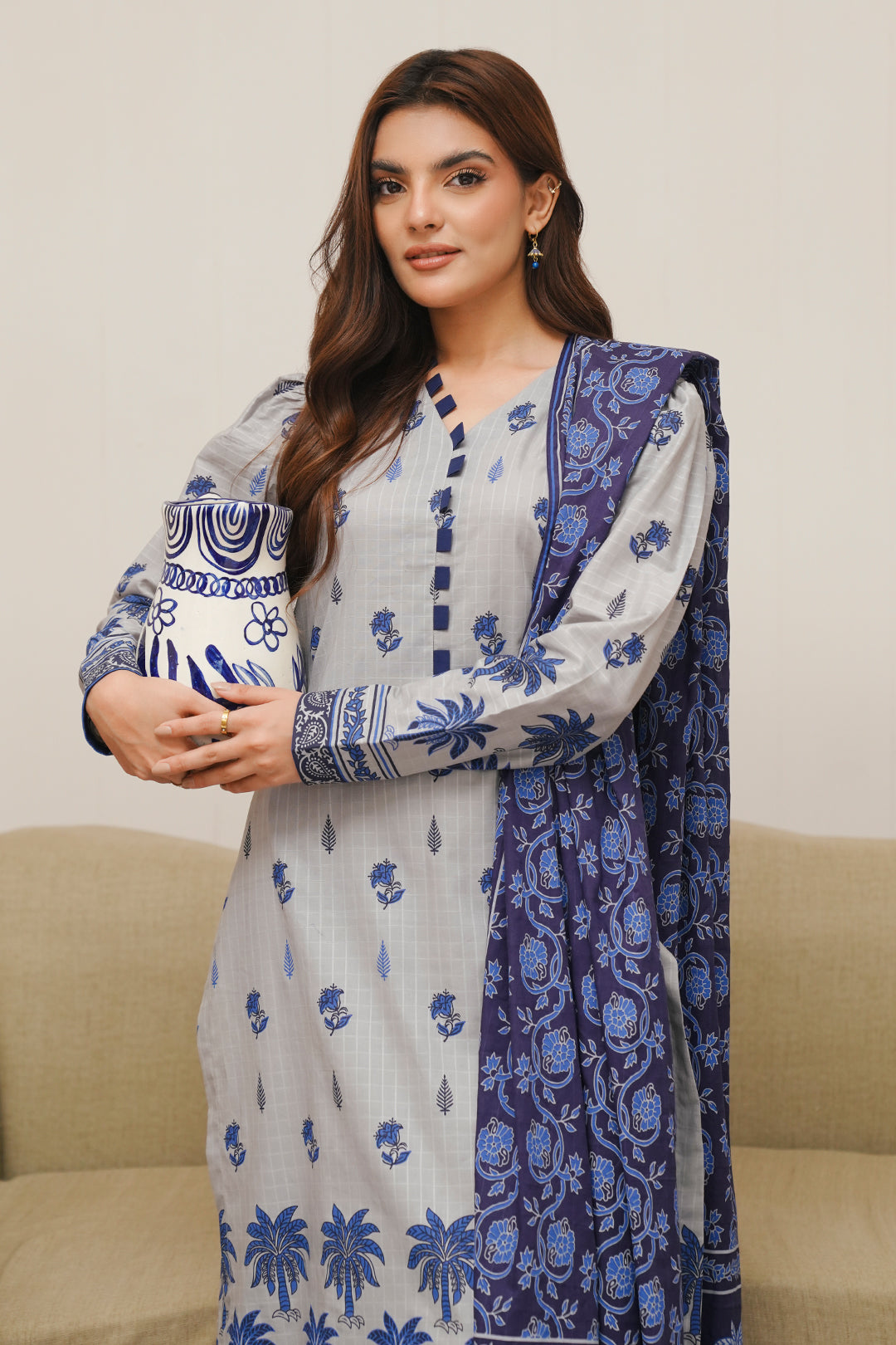 Zellbury | Unstitched 3 Piece Cambric | Shirt Shalwar Dupatta - 0056 - House Of Zarish