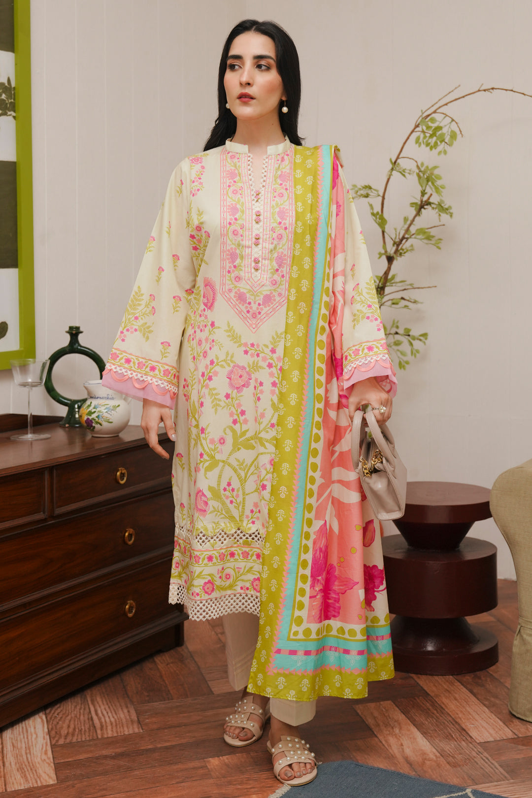 Zellbury | Unstitched 3 Piece Cambric | Shirt Shalwar Dupatta - 0057 - House Of Zarish