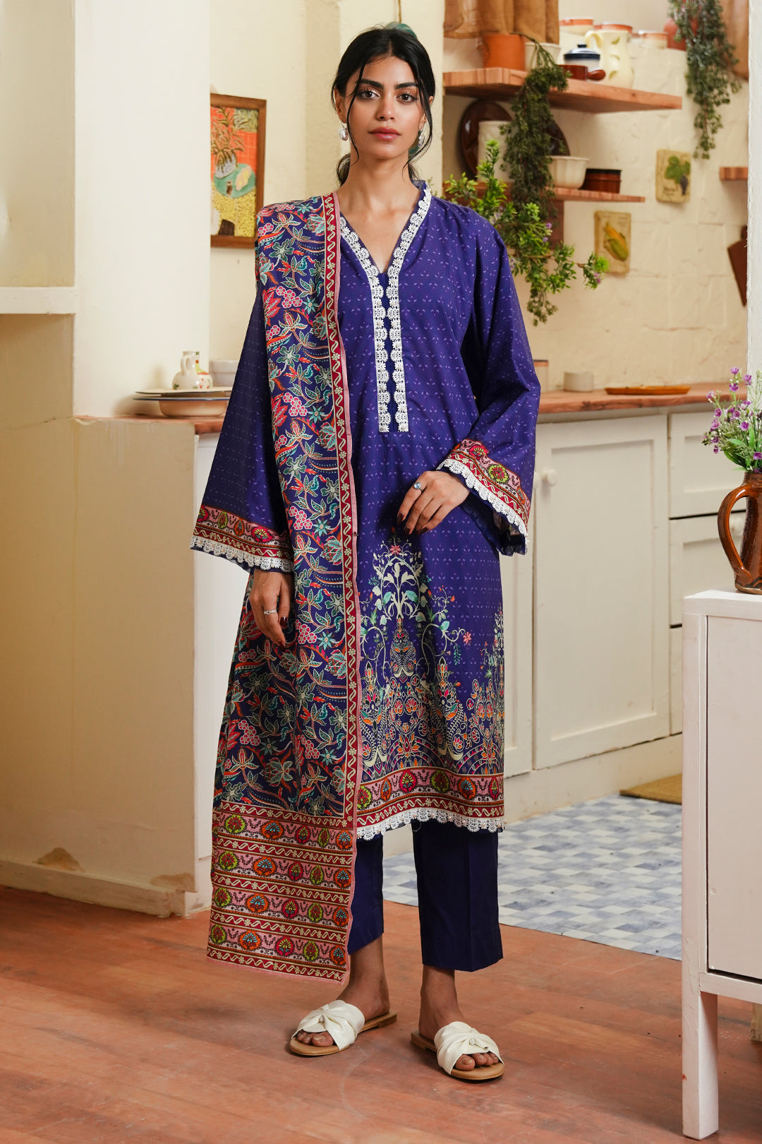 Zellbury | Unstitched 3 Piece Cambric | Shirt Shalwar Dupatta - 0121 - House Of Zarish