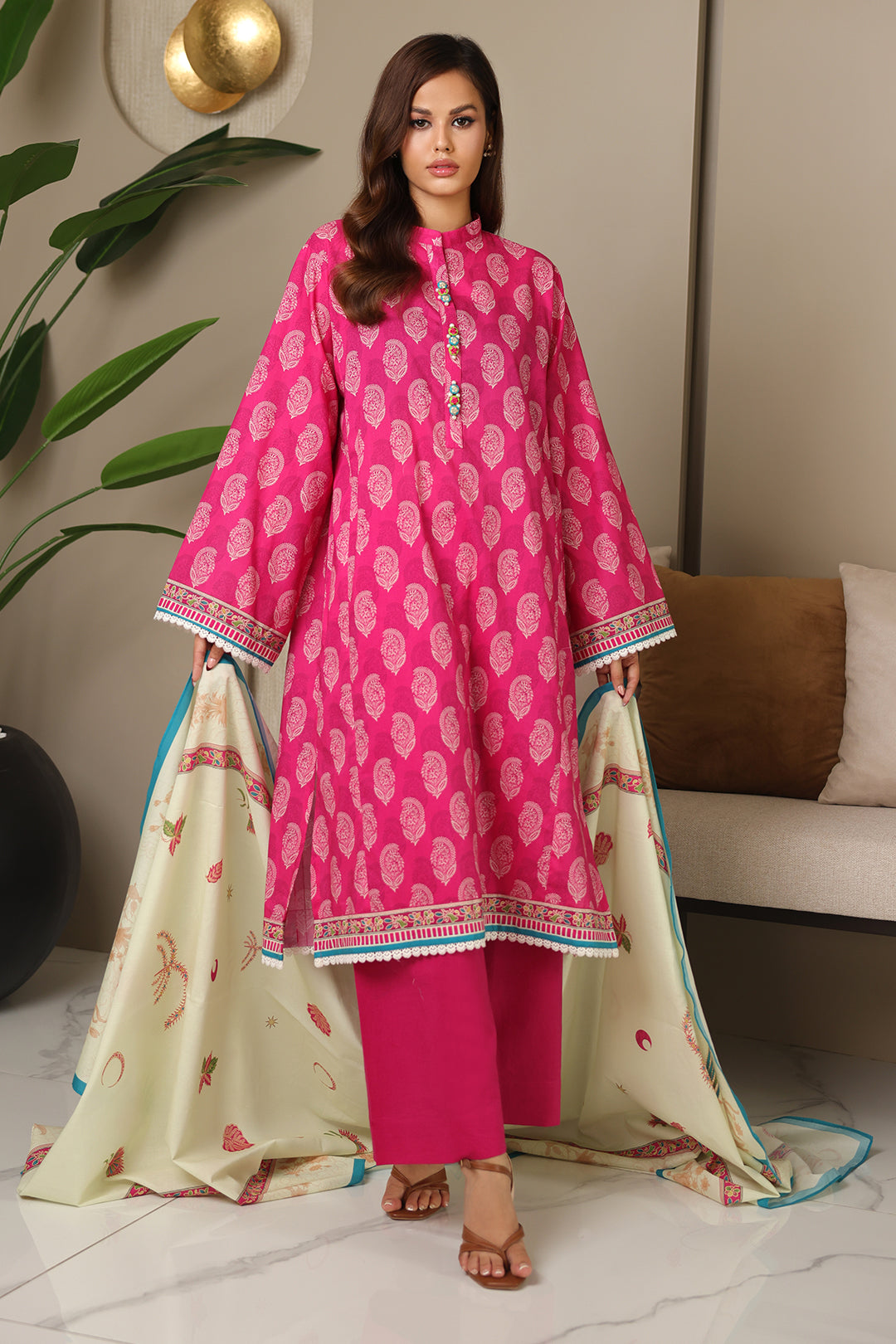Zellbury | Unstitched 3 Piece Cambric | Shirt Shalwar Dupatta - 0129 - House Of Zarish