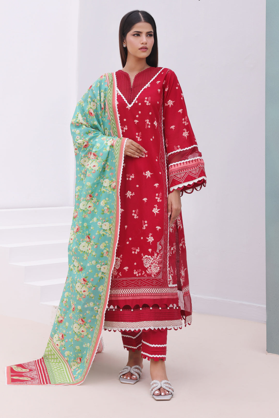 Zellbury | Unstitched 3 Piece Cambric | Shirt Shalwar Dupatta - 0136 - House Of Zarish