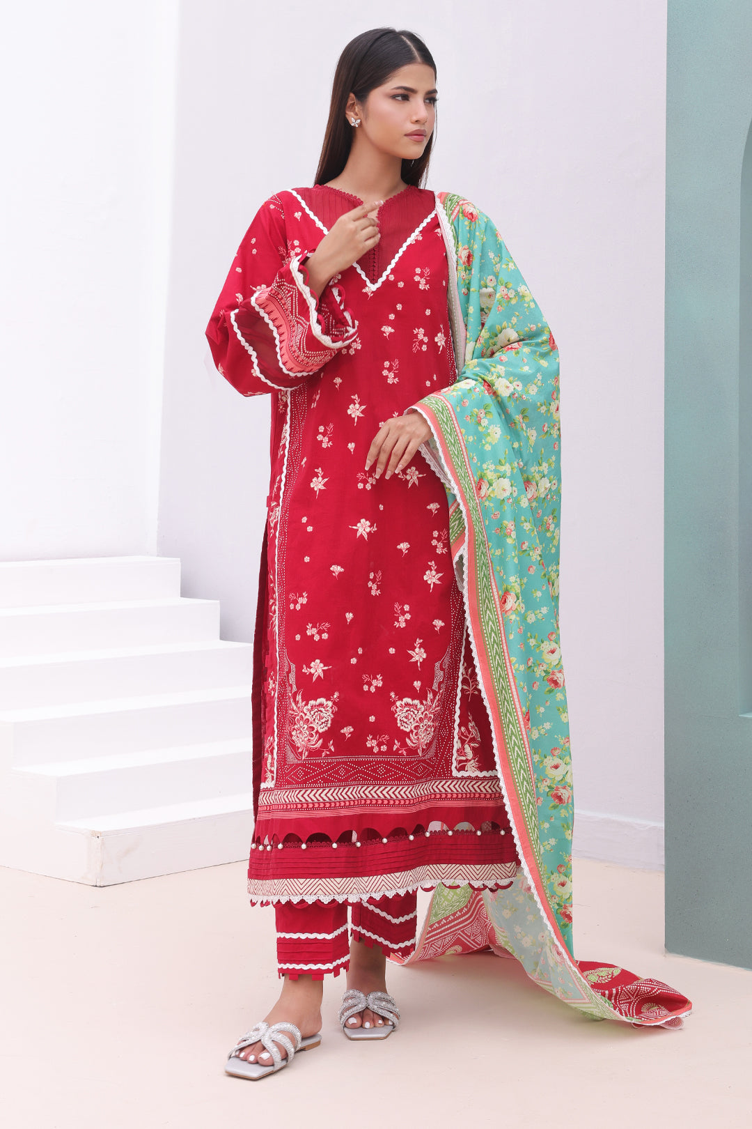 Zellbury | Unstitched 3 Piece Cambric | Shirt Shalwar Dupatta - 0136 - House Of Zarish