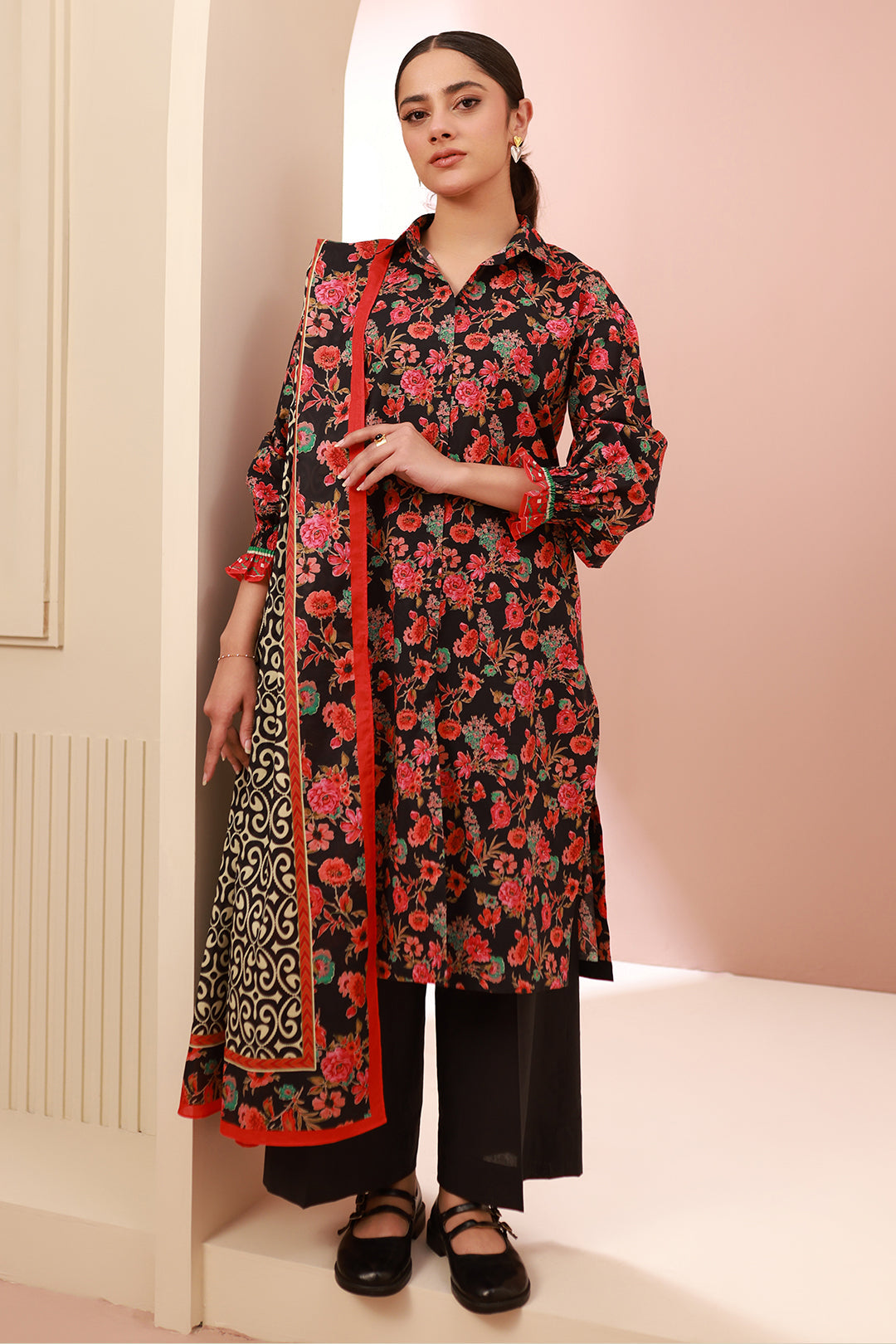 Zellbury | Unstitched 3 Piece Cambric | Shirt Shalwar Dupatta - 0636 - House Of Zarish