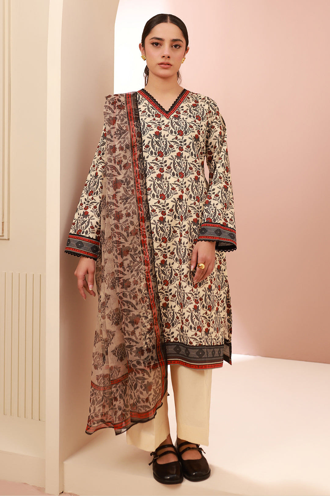 Zellbury | Unstitched 3 Piece Cambric | Shirt Shalwar Dupatta - 0658 - House Of Zarish