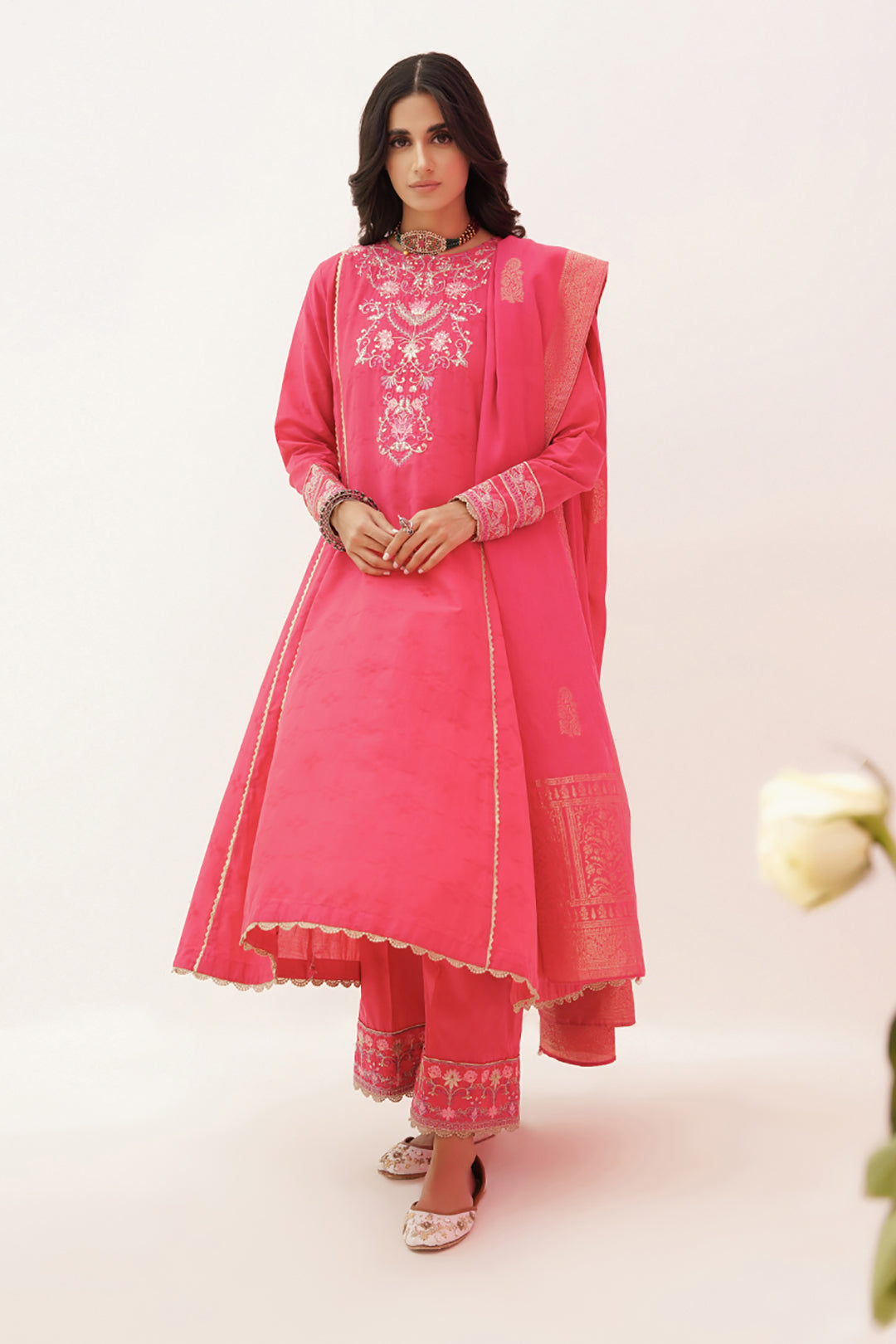 Zellbury | Unstitched 3 Piece Lawn | Embroidered Shirt Shalwar Dupatta - 0351 - House Of Zarish