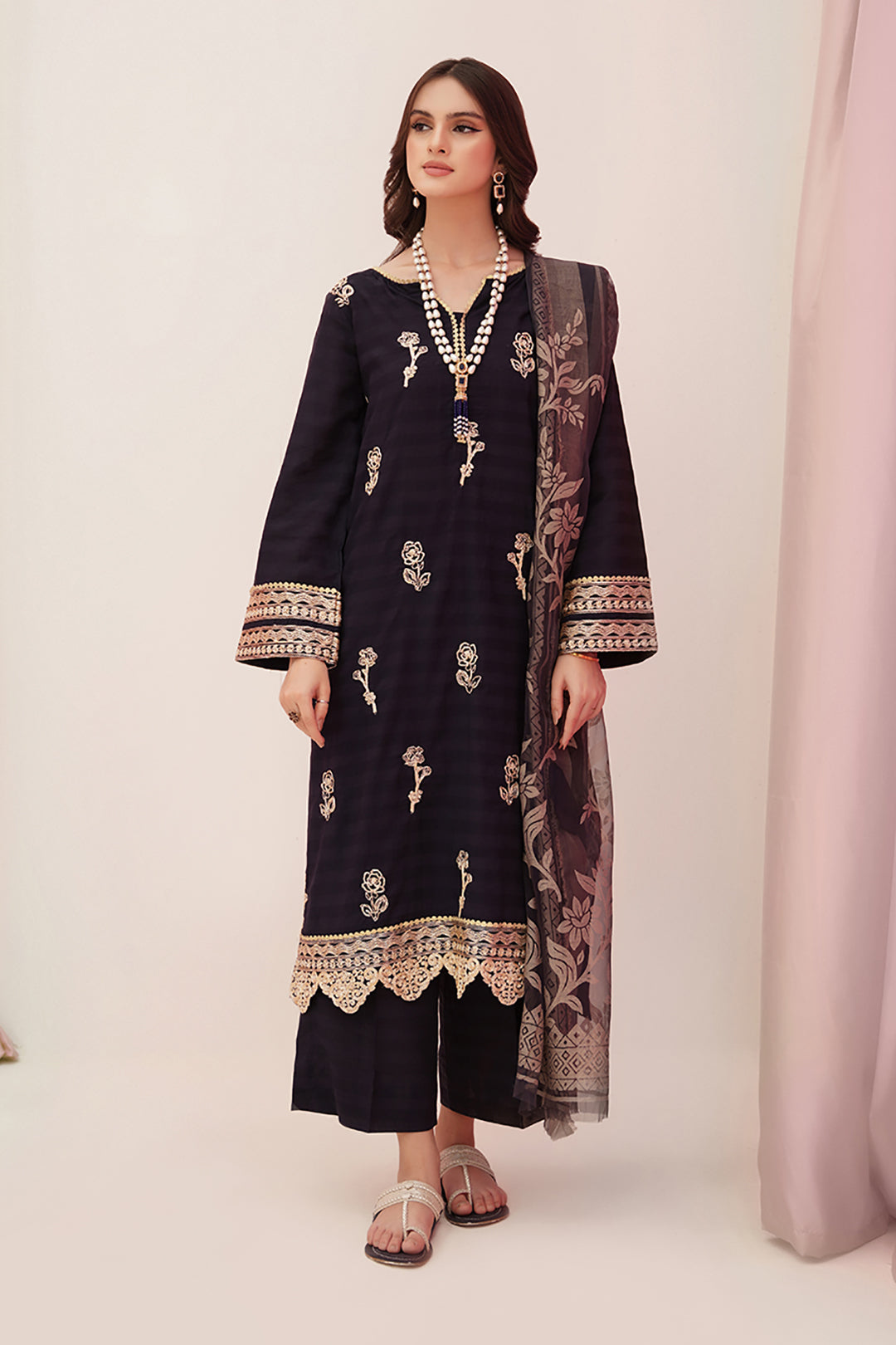 Zellbury | Unstitched 3 Piece Lawn | Embroidered Shirt Shalwar Dupatta - 0355 - House Of Zarish