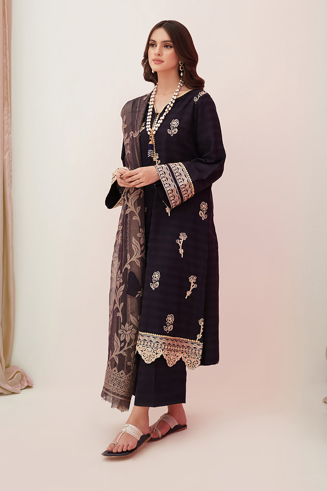 Zellbury | Unstitched 3 Piece Lawn | Embroidered Shirt Shalwar Dupatta - 0355 - Libasekhas