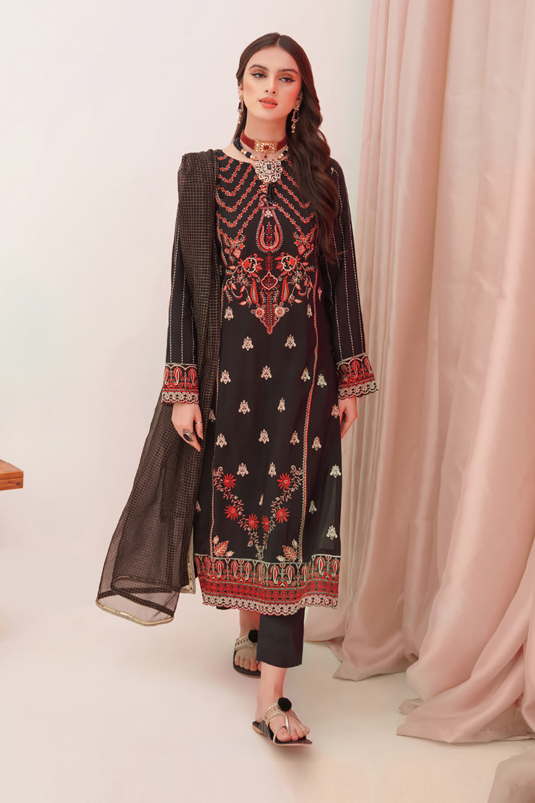 Zellbury | Unstitched 3 Piece Raw Silk | Embroidered Shirt Shalwar Dupatta - 0357 - Libasekhas