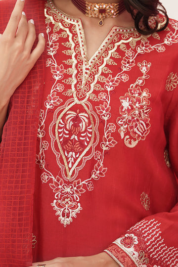 Zellbury | Unstitched 3 Piece Raw Silk | Embroidered Shirt Shalwar Dupatta - 0358 - Libasekhas