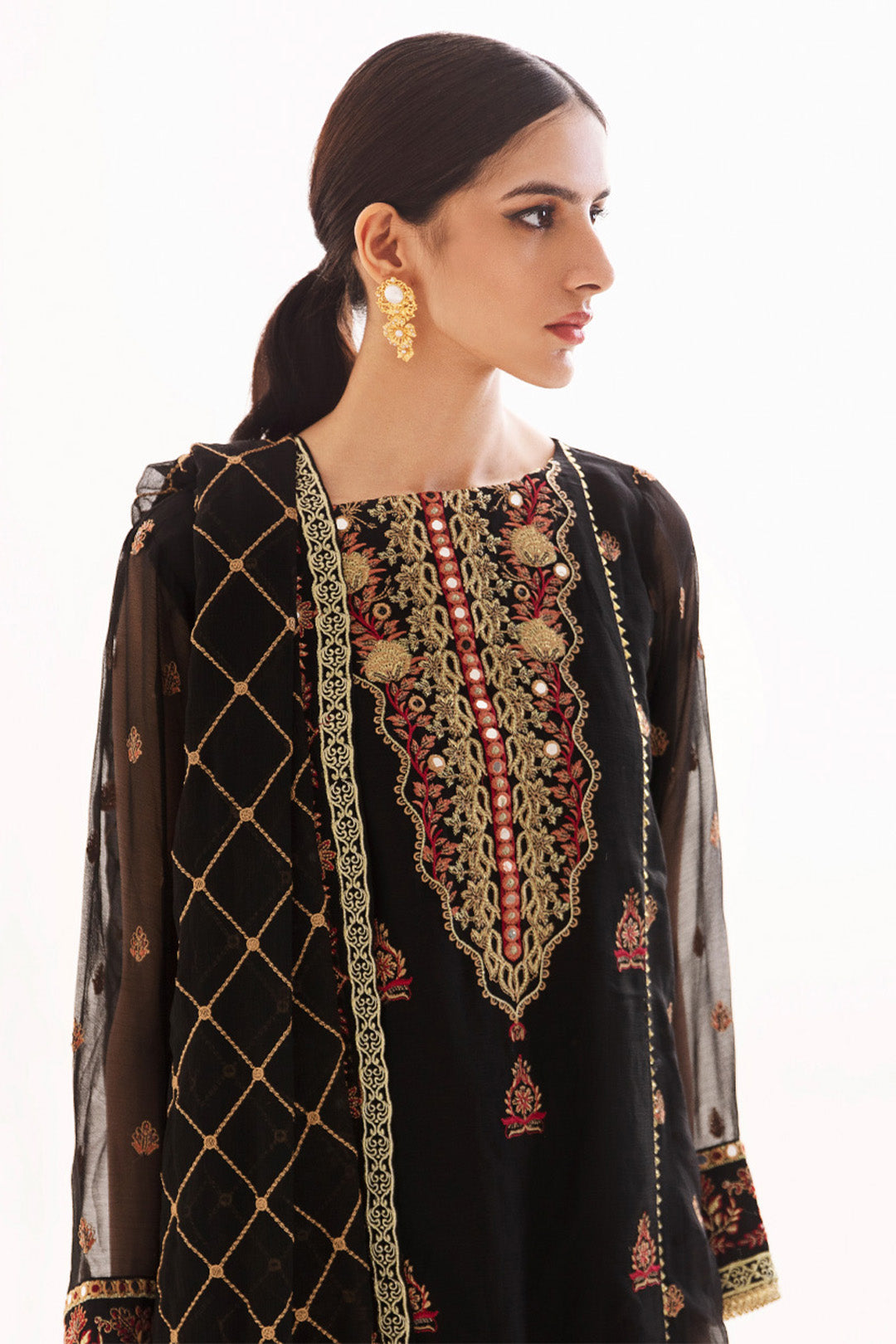 Zellbury | Unstitched 3 Piece Chiffon | Embroidered Shirt Shalwar Dupatta - 0293 - House Of Zarish
