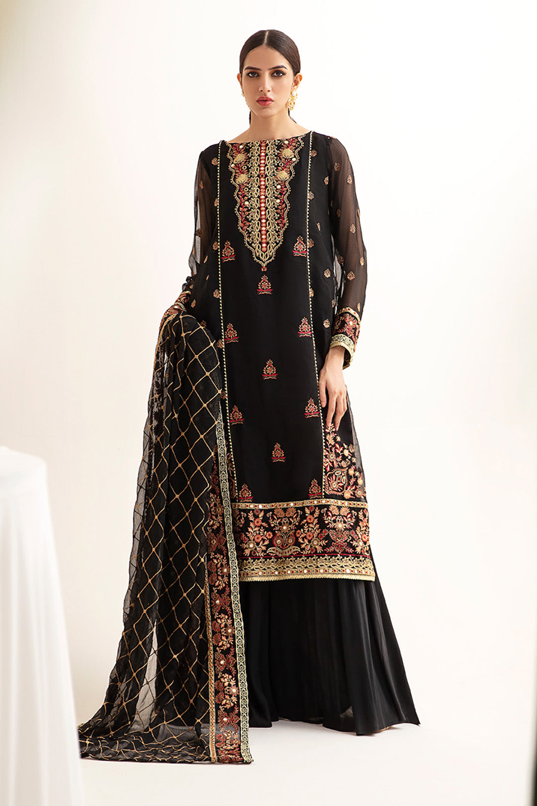 Zellbury | Unstitched 3 Piece Chiffon | Embroidered Shirt Shalwar Dupatta - 0293 - House Of Zarish