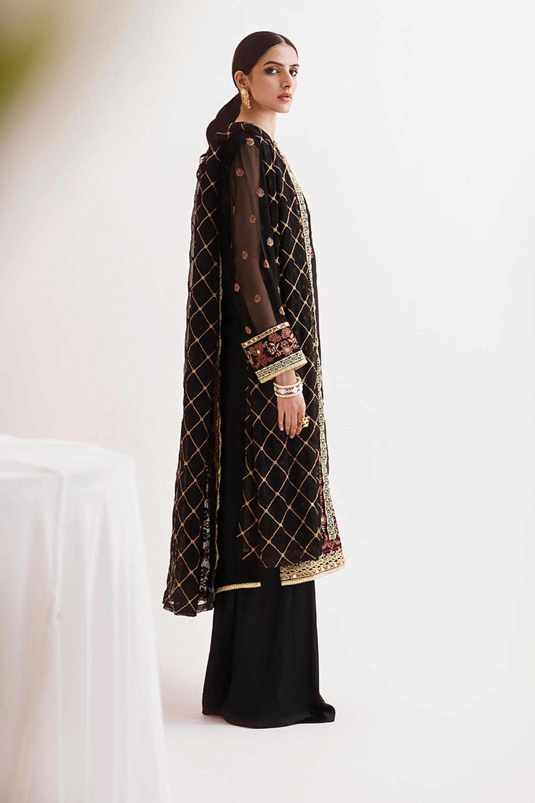 Zellbury | Unstitched 3 Piece Chiffon | Embroidered Shirt Shalwar Dupatta - 0293 - House Of Zarish