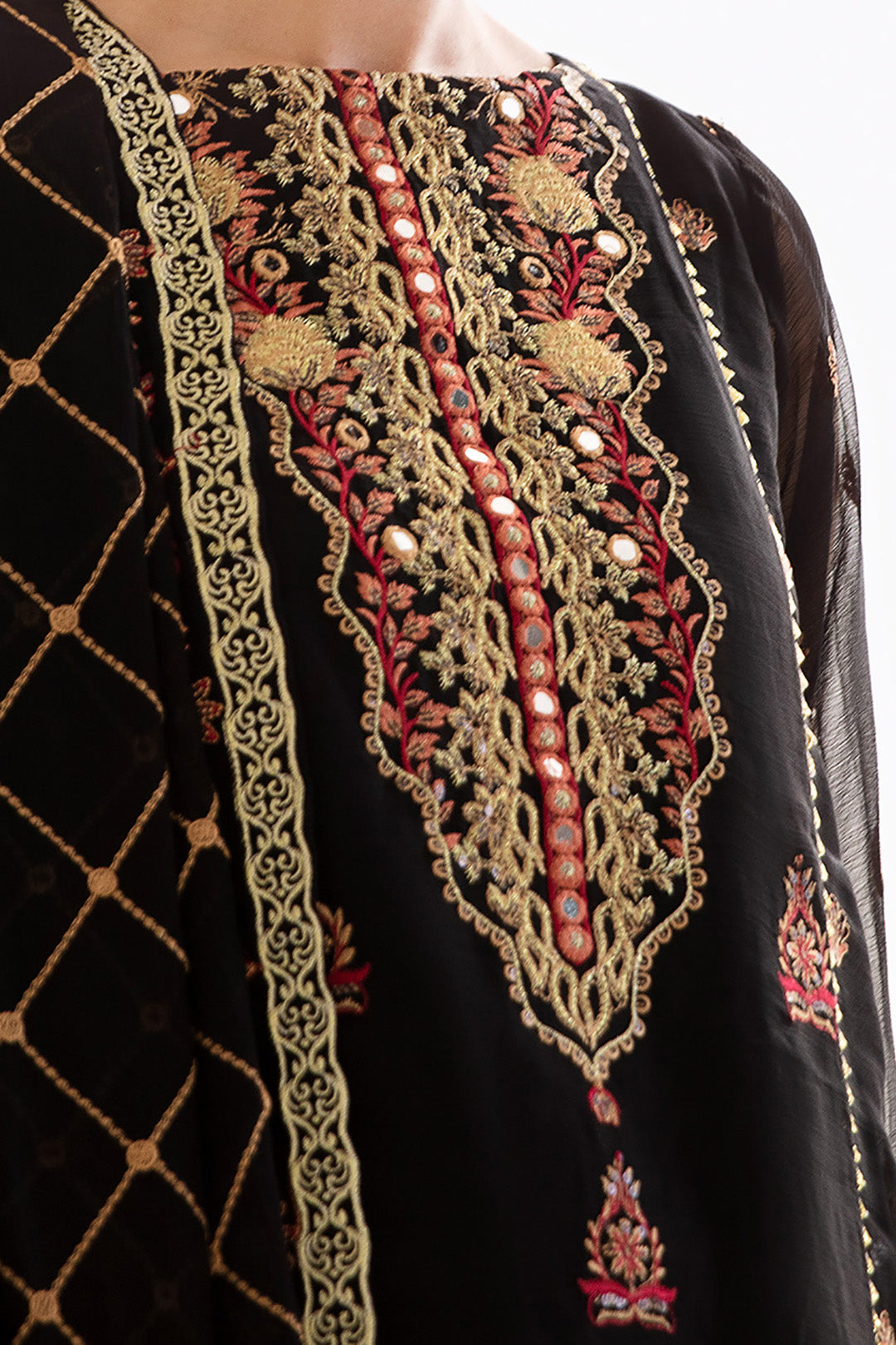 Zellbury | Unstitched 3 Piece Chiffon | Embroidered Shirt Shalwar Dupatta - 0293 - House Of Zarish