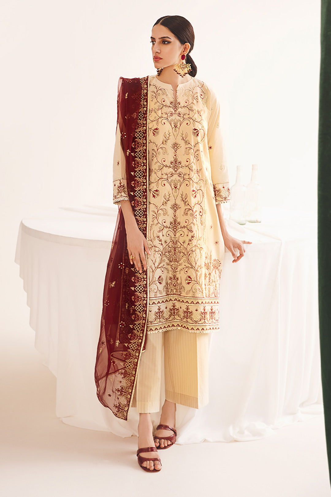 Zellbury | Unstitched 3 Piece Dobby | Embroidered Shirt Shalwar Dupatta - 0301 - House Of Zarish