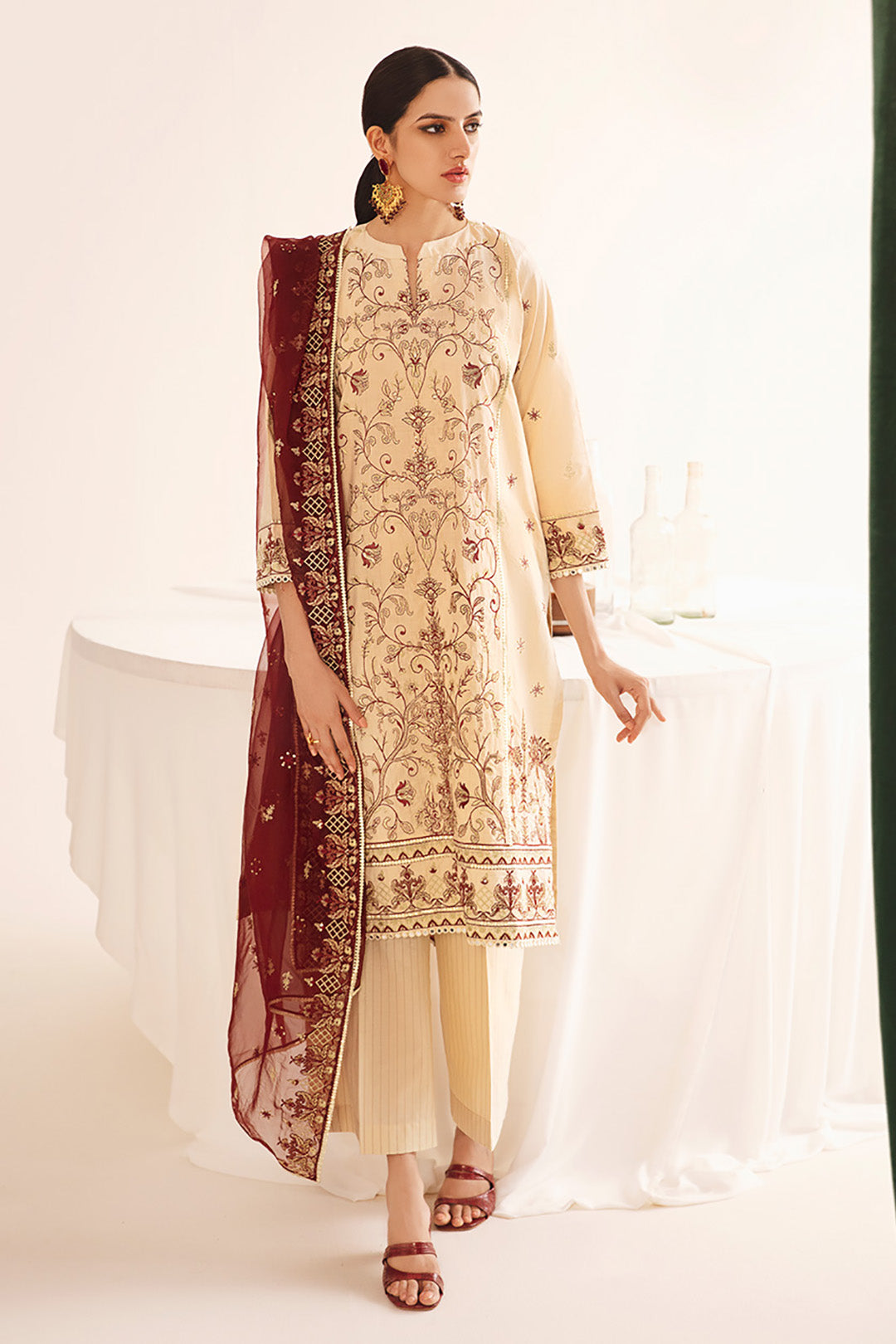 Zellbury | Unstitched 3 Piece Dobby | Embroidered Shirt Shalwar Dupatta - 0301 - House Of Zarish