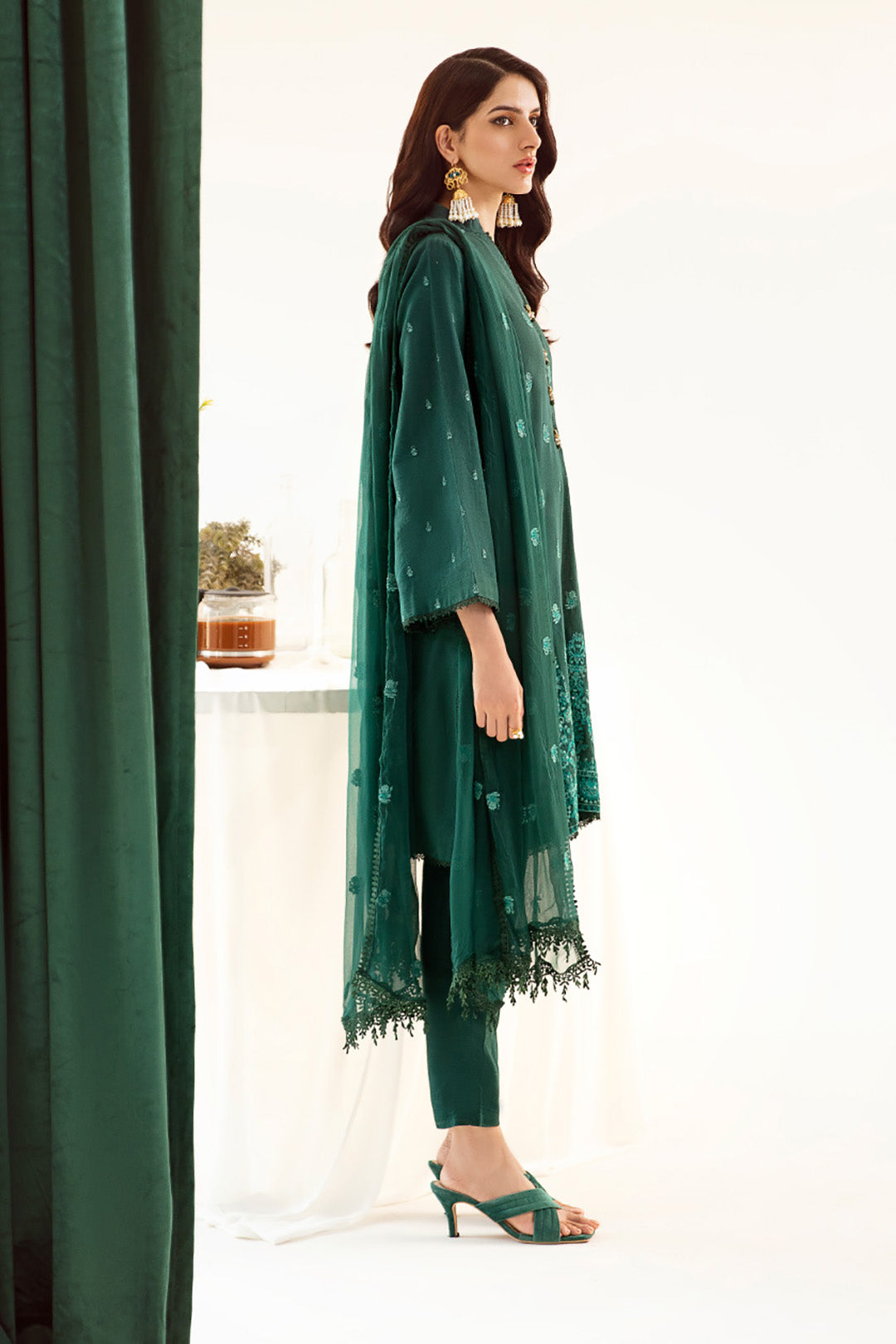 Zellbury | Unstitched 3 Piece Khaddar | Embroidered Shirt Shalwar Dupatta - 0302 - House Of Zarish