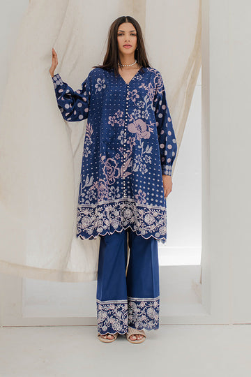 Zellbury | Unstitched 2 Piece Blue | Embroidered Shirt Shalwar - 0672 - House Of Zarish