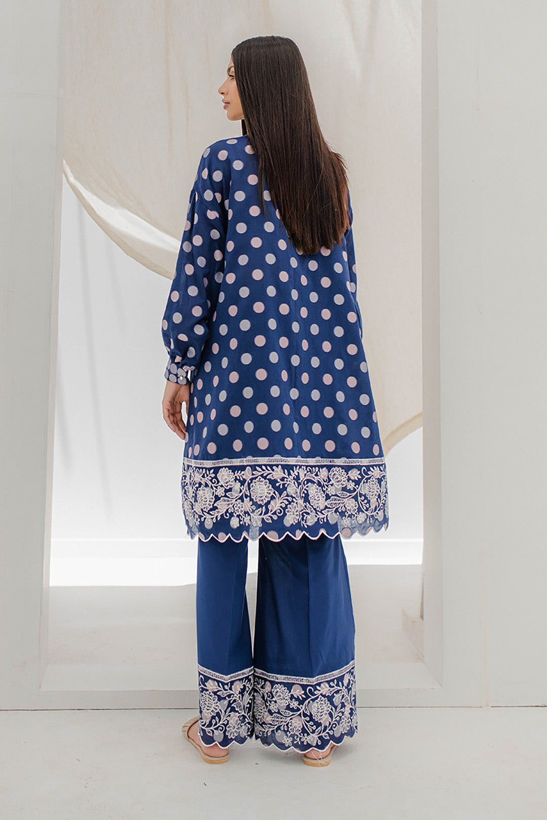 Zellbury | Unstitched 2 Piece Blue | Embroidered Shirt Shalwar - 0672 - House Of Zarish