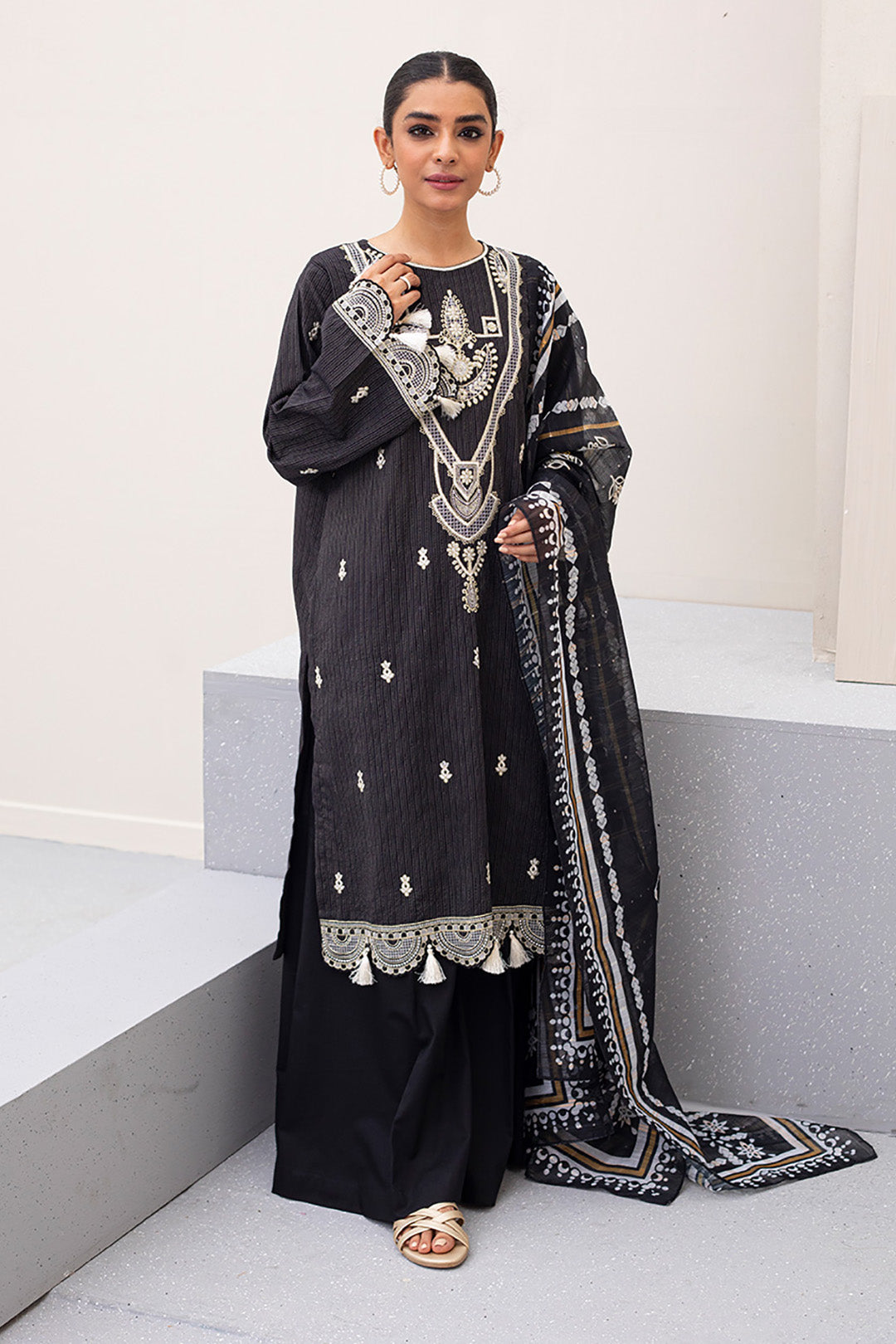 Zellbury | Unstitched 3 Piece Lawn | Embroidered Shirt Shalwar Dupatta - 0190 - House Of Zarish