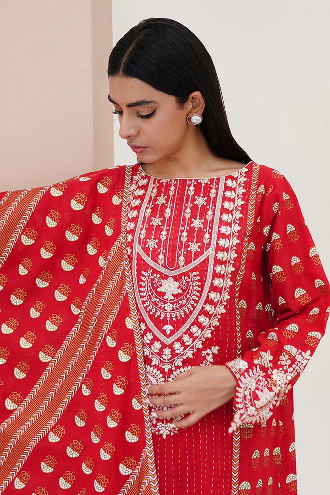 Zellbury | Unstitched 3 Piece Lawn | Embroidered Shirt Shalwar Dupatta - 0195 - House Of Zarish