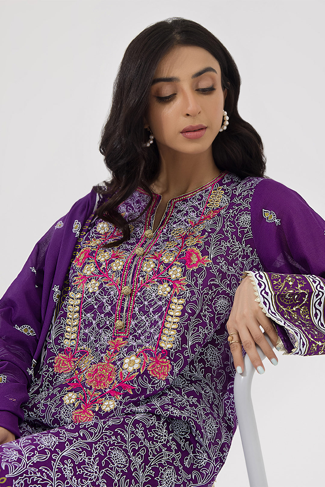 Zellbury | Unstitched 3 Piece Lawn | Embroidered Shirt Shalwar Dupatta - 0196 - House Of Zarish