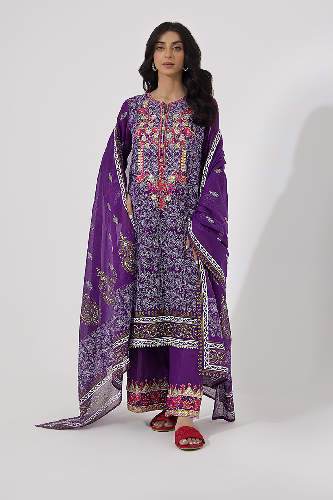 Zellbury | Unstitched 3 Piece Lawn | Embroidered Shirt Shalwar Dupatta - 0196 - House Of Zarish