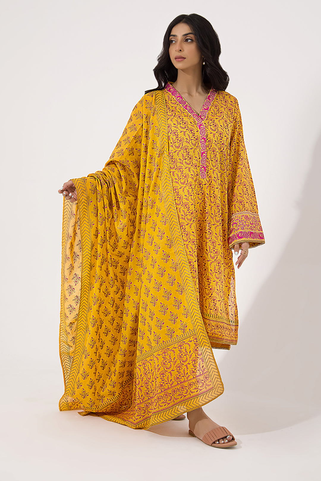 Zellbury | Unstitched 3 Piece Lawn | Embroidered Shirt Shalwar Dupatta - 0199 - House Of Zarish