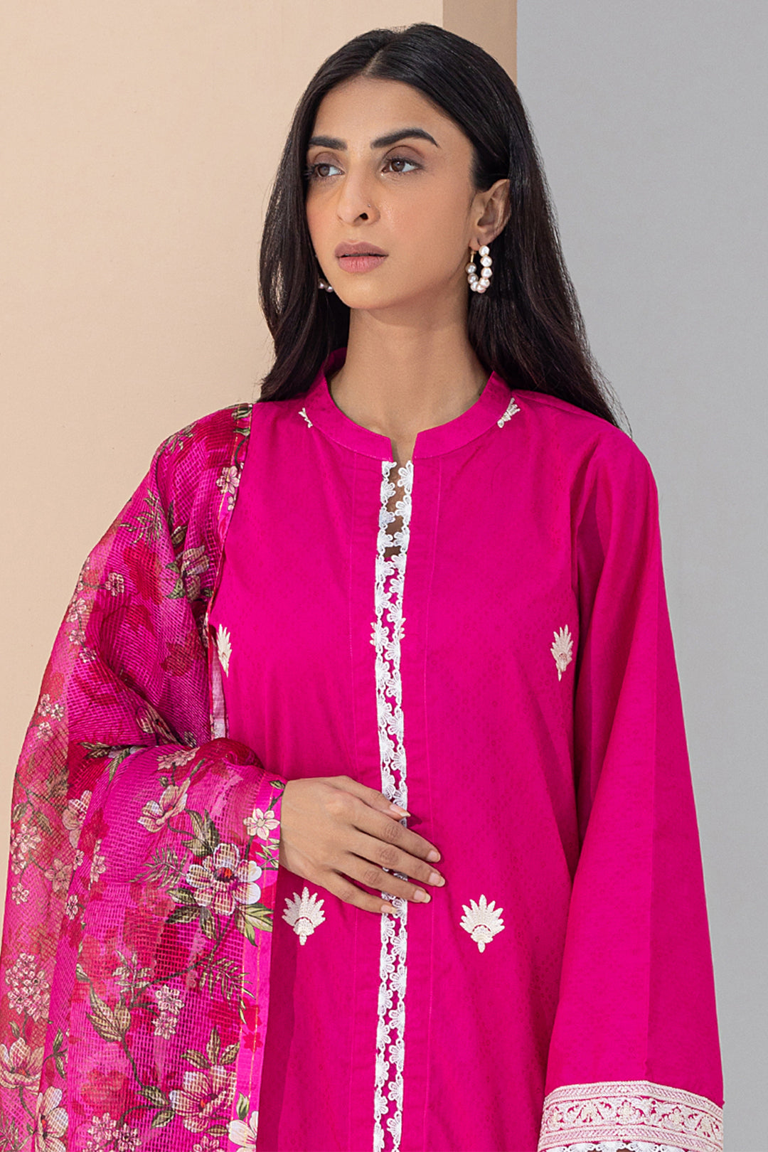 Zellbury | Unstitched 3 Piece Pink | Embroidered Shirt Shalwar Dupatta - 0365 - Libasekhas
