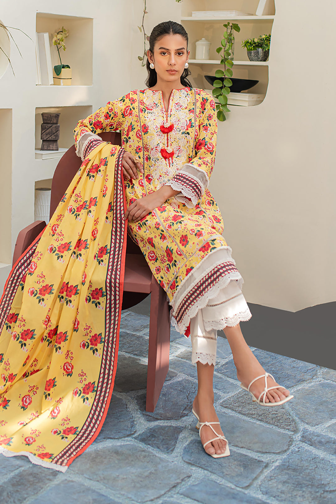 Zellbury | Unstitched 2 Piece Lawn | Embroidered Shirt Dupatta - 1168 - House Of Zarish