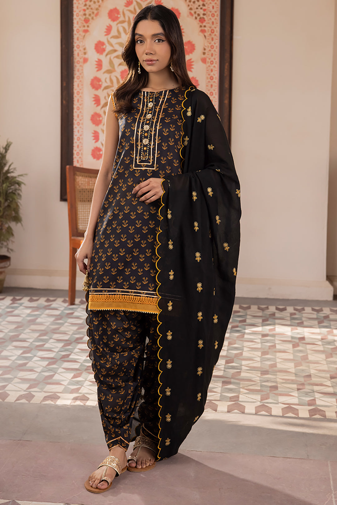 Zellbury | Unstitched 3 Piece Lawn | Embroidered Shirt Shalwar Dupatta - 1107 - House Of Zarish